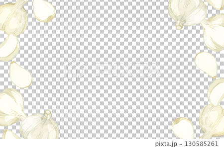 ニンニクのフレーム　野菜・薬味の手描き水彩イラスト背景素材 130585261