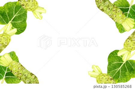 フレッシュなワサビと葉ワサビのフレーム　野菜・薬味の手描き水彩イラスト背景素材 130585268