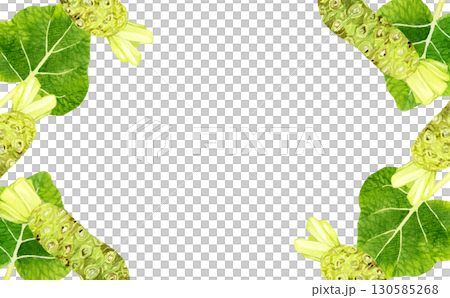 フレッシュなワサビと葉ワサビのフレーム　野菜・薬味の手描き水彩イラスト背景素材 130585268
