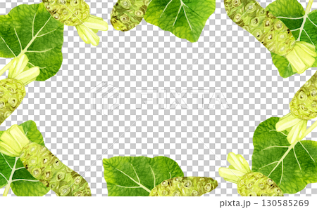 フレッシュなワサビと葉ワサビのフレーム　野菜・薬味の手描き水彩イラスト背景素材 130585269