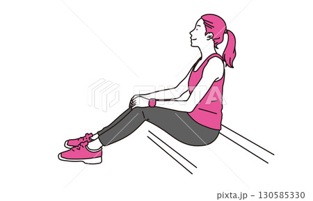 休憩をするトレーニングウェアの女性の全身イラスト素材 休憩をするトレーニングウェアの女性の全身イラスト素材 130585330