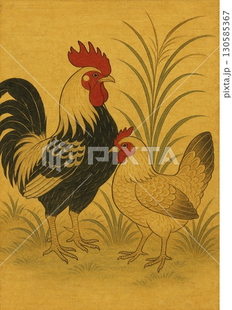 つがいの鶏図 130585367