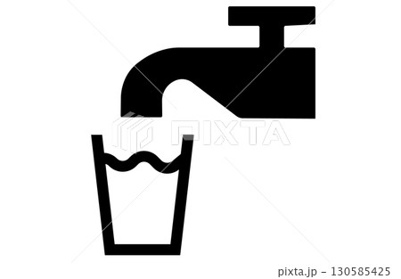 水道とコップで表す給水所アイコンイラスト 水道とコップで表す給水所アイコンイラスト 130585425