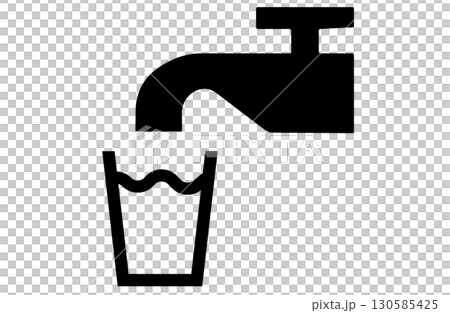 水道とコップで表す給水所アイコンイラスト 水道とコップで表す給水所アイコンイラスト 130585425