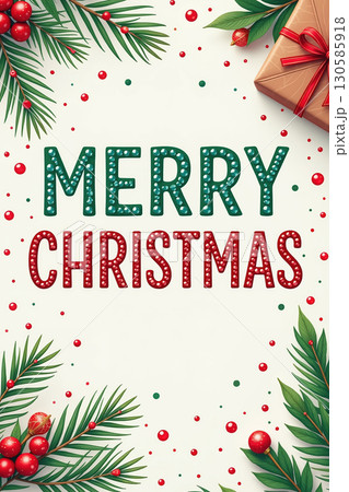 Merry Christmas text surrounded by leaves and berries. Merry Christmas text surrounded by leaves and berries. 130585918