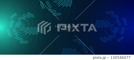 Abstract futuristic technology lines background with green and blue light effect. Glowing circle lines design. Modern graphic elements. Vector illustration 130586077