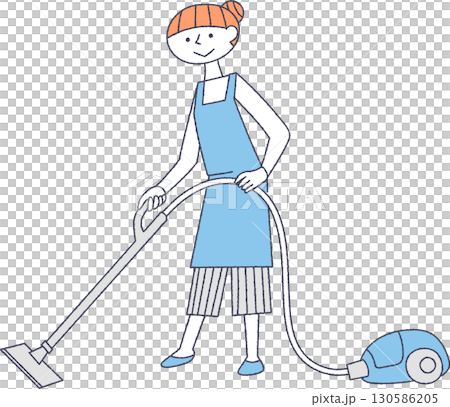 A young lady wearing a vacuum cleaner A young lady wearing a vacuum cleaner 130586205