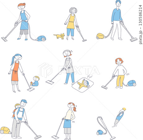 掃除をする人物のセット 130586214
