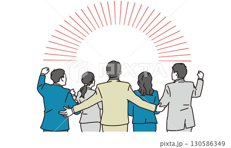 ガッツポーズをするビジネスパーソンの後ろ姿のイラスト素材 ガッツポーズをするビジネスパーソンの後ろ姿のイラスト素材 130586349