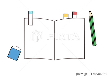 ノートと鉛筆と消しゴムのイラスト ノートと鉛筆と消しゴムのイラスト 130586969