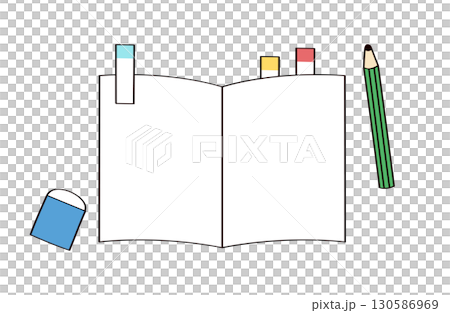 ノートと鉛筆と消しゴムのイラスト ノートと鉛筆と消しゴムのイラスト 130586969