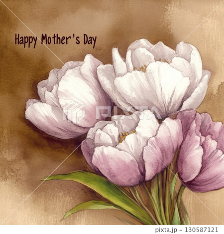 Beautiful bouquet of pink and white tulips with a warm background 130587121