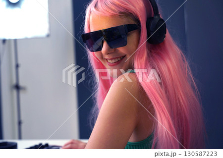 Beautiful young singer and musician broadcast from her home studio 130587223