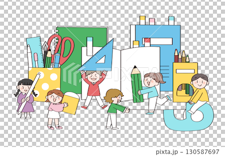 兒童和文具插圖集 130587697