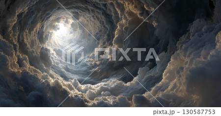 Dramatic swirling clouds illuminated by sunlight creating a captivating atmospheric scene Dramatic swirling clouds illuminated by sunlight creating a captivating atmospheric scene 130587753