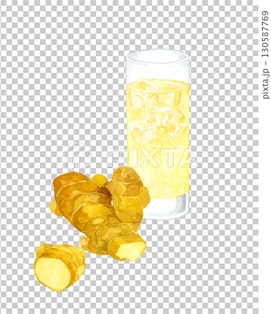 薑汁汽水和薑汁飲料手繪水彩插圖 130587769
