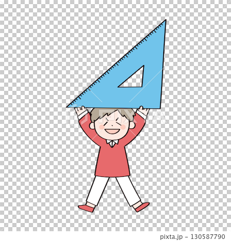 孩子拿著三角尺的插圖 孩子拿著三角尺的插圖 130587790