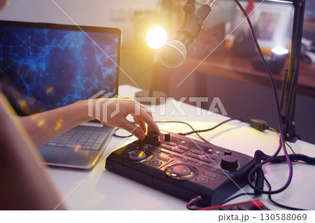 Beautiful young singer and musician broadcast from her home studio 130588069