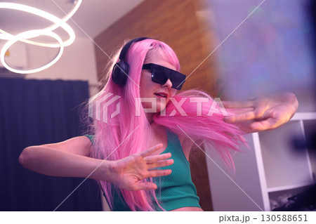 Beautiful young singer and musician broadcast from her home studio 130588651