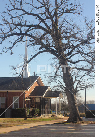 Autumn Tree and Small Rural Church. Noonday TX 130589244