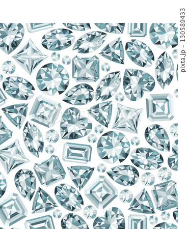 close-up of assorted clear and sparkling diamonds with intricate cuts and facets close-up of assorted clear and sparkling diamonds with intricate cuts and facets 130589433