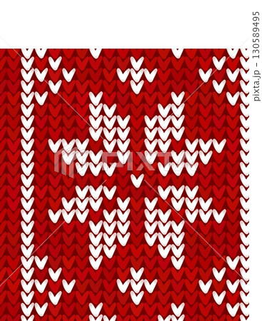 knitted red Christmas card with white snowflake and heart patterns knitted red Christmas card with white snowflake and heart patterns 130589495