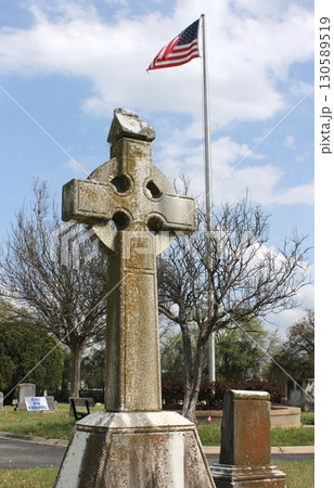 Celtic Cross and American Flag at Oakwood Cemetery in Tyler TX Celtic Cross and American Flag at Oakwood Cemetery in Tyler TX 130589519