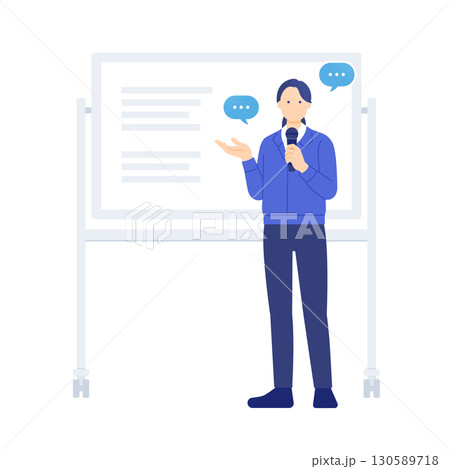 建設業界で働く女性のプレゼンテーション ホワイトボードを使った研修・セミナーのイラスト 130589718