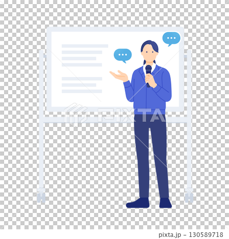 建設業界で働く女性のプレゼンテーション ホワイトボードを使った研修・セミナーのイラスト 130589718