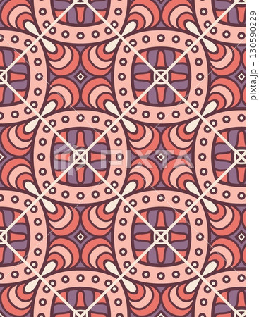 intricate geometric mosaic pattern featuring circles stars and floral elements in warm tones 130590229