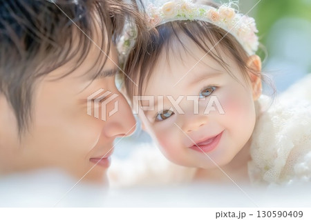 娘に微笑む若い父親 娘に微笑む若い父親 130590409