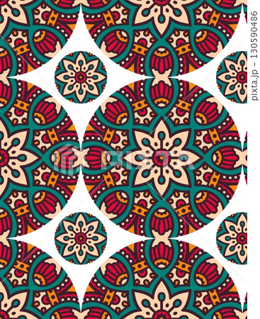 intricate colorful geometric mosaic pattern with floral and star motifs 130590486
