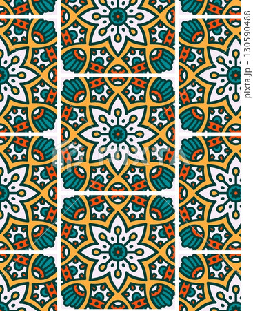 intricate colorful mosaic tile pattern with geometric floral designs and vibrant hues 130590488