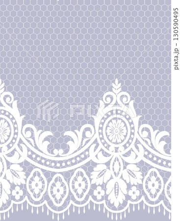 elegant white lace pattern with intricate floral and ornate design on light purple background 130590495