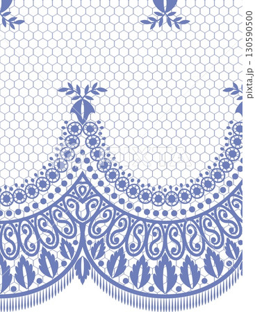 intricate blue and white floral lace pattern with hexagonal background design 130590500