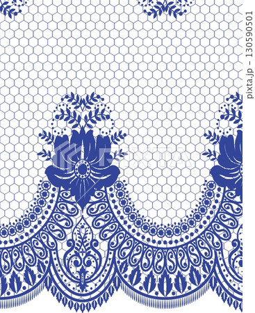 intricate blue floral tile design with ornate pattern and hexagonal grid 130590501