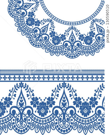 intricate blue lace embroidery pattern featuring floral and geometric motifs intricate blue lace embroidery pattern featuring floral and geometric motifs 130590510