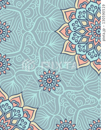 intricate mandala patterns and floral designs on a calming blue background for decorative purpose intricate mandala patterns and floral designs on a calming blue background for decorative purpose 130590519