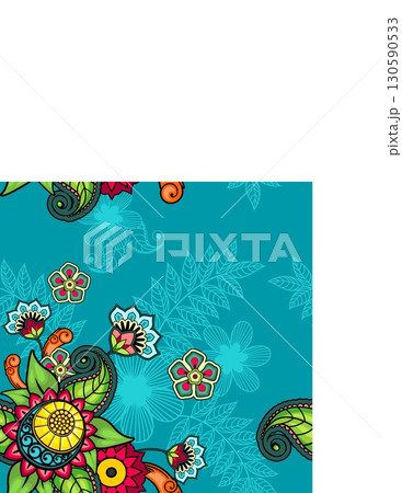 colorful floral and butterfly pattern on turquoise background for design colorful floral and butterfly pattern on turquoise background for design 130590533