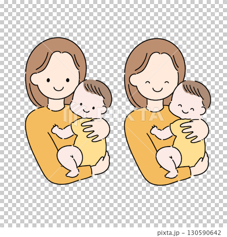 一個女人抱著一個嬰兒的插圖 130590642