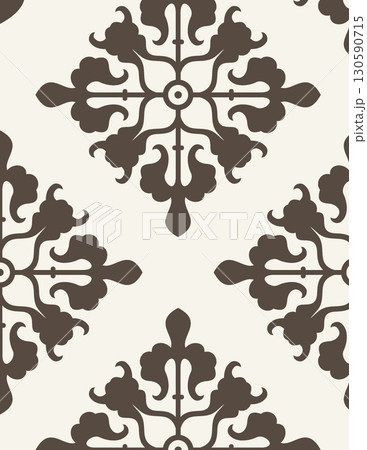 intricate symmetrical pattern with floral and geometric motifs in brown and white 130590715