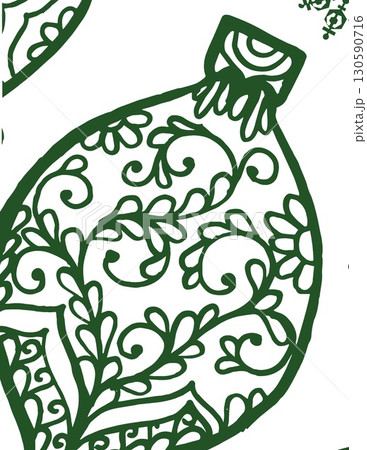 intricate green line art of a decorative bottle with floral patterns and symmetrical design 130590716