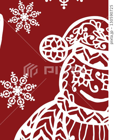 festive holiday snowflake patterns and a stylized snowman on a red background 130590725