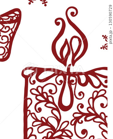 intricate maroon calligraphy and decorative floral patterns with stylized flame motif 130590729