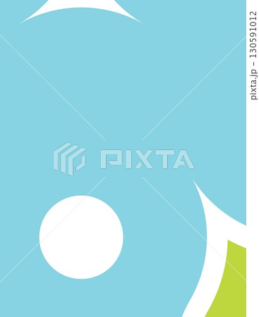illustration of a playful dog with a blue background and geometric design elements 130591012