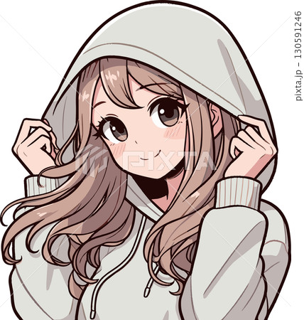 フードを被ったパーカーの女性のイラスト 130591246