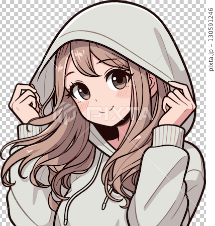 フードを被ったパーカーの女性のイラスト 130591246
