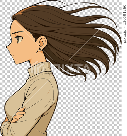 一位女士的頭髮在風中飄揚的插圖 130591260