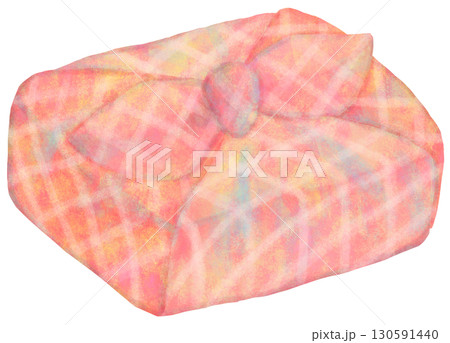 チェック柄のお弁当包みのイラスト チェック柄のお弁当包みのイラスト 130591440