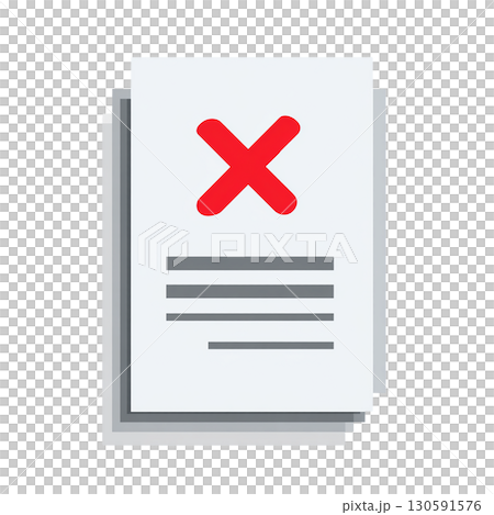 Icon illustration of a document with a cross mark (error, rejection, failure) Icon illustration of a document with a cross mark (error, rejection, failure) 130591576